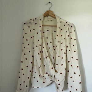 Sezane Cream and Brown Polka Dot Blouse